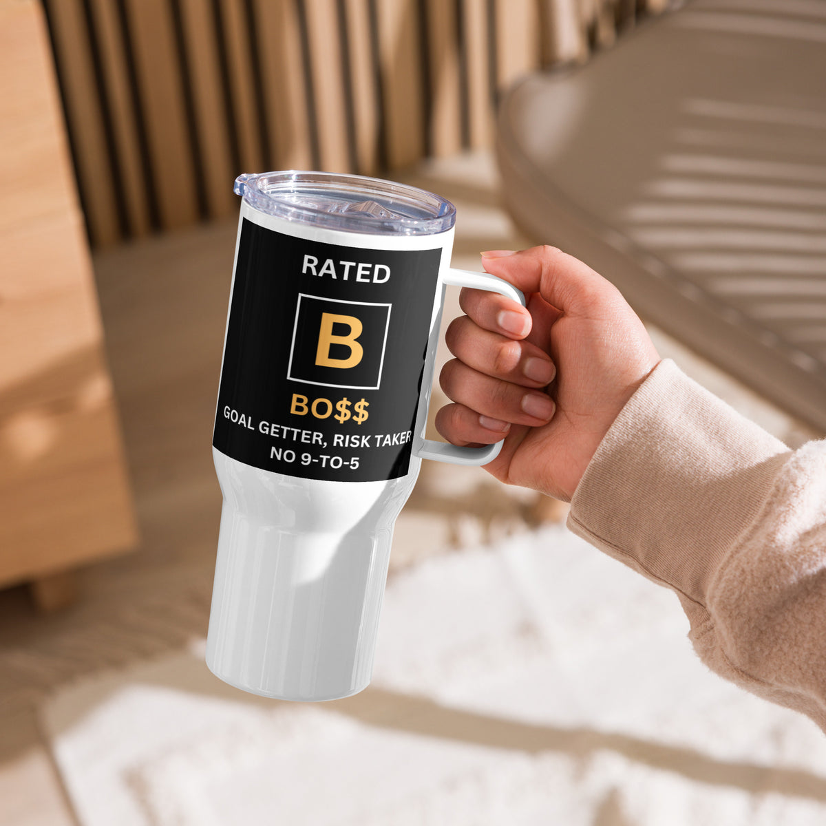 RATED B Travel mug with a handle