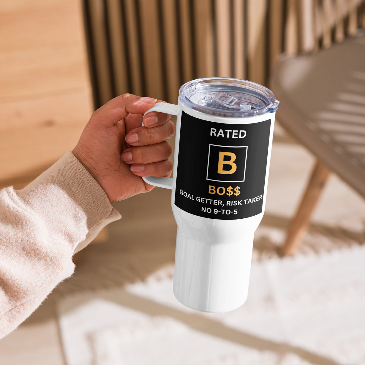 RATED B Travel mug with a handle